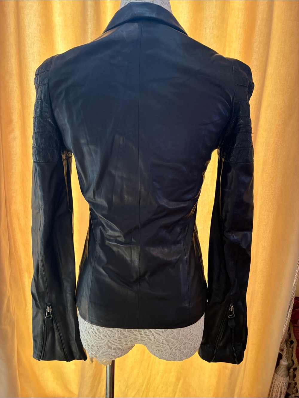 Designer Black Lamb Leather Moto Jacket -made in France XS - Picture 2 of 6